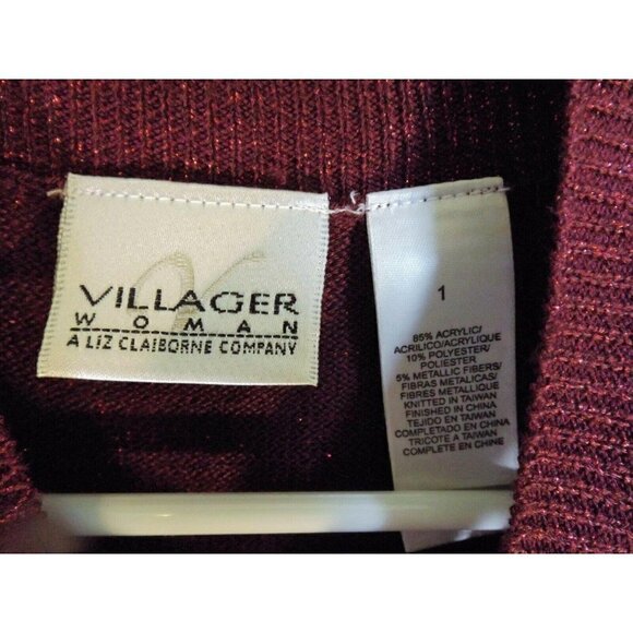 Villager Woman size 1 (16-18) crandberry sparkly sleeveless mock neck top office - Picture 2 of 3